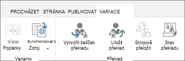 Snímek obrazovky s kartou variant z cílového webu Karta obsahuje dvě skupiny, variantu a překlad