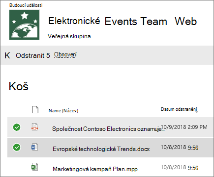 Vyberte jednu nebo více položek, které chcete obnovit.