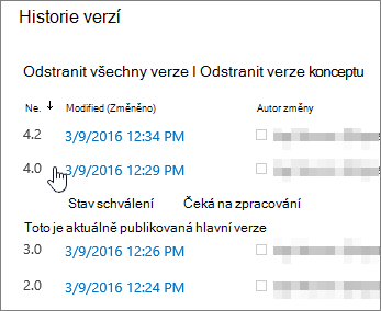 Historie verzí s jednou odstraněnou podverzí