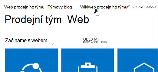 Horní odkazy, pokud je jeden vybraný.