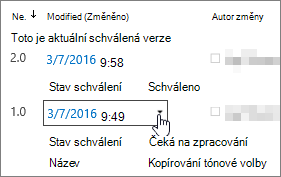 Tlačítko dialogového okna s rozevíracím seznamem verzí