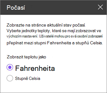 Podokno nástrojů Počasí