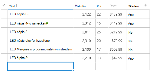 Formulář pro rychlé úpravy seznamu