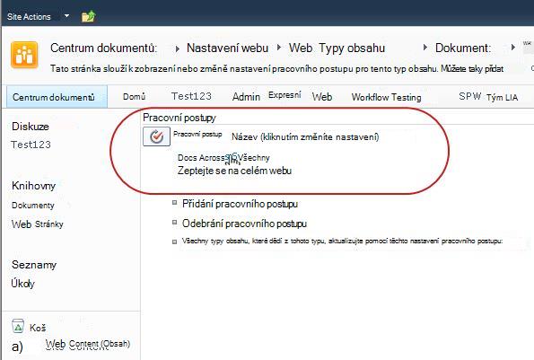 Odkaz na změnu nastavení pracovního postupu