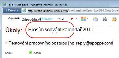 Oznámení o úkolu s vyznačeným textem Schvalte dokument