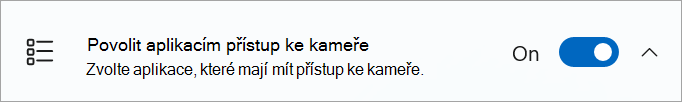 Přepínač sdílení kamery zapnutý v nastavení zařízení s Windows.