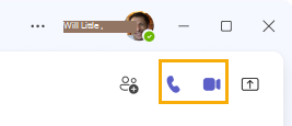 Desktop chat profile photo with camera video icons