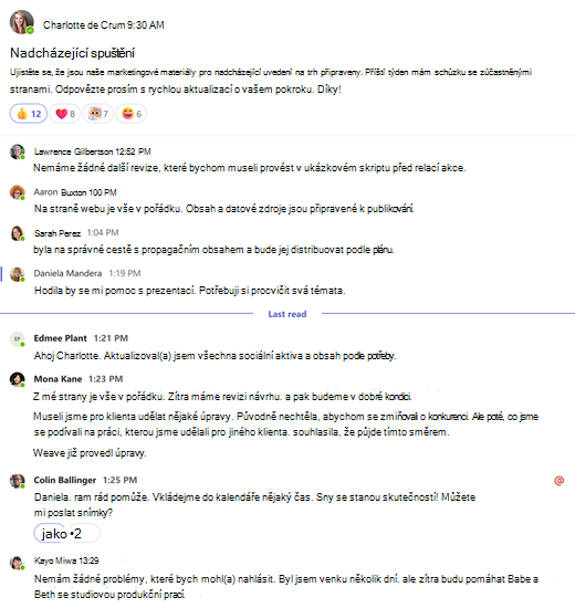 Úplné zobrazení konverzace v kanálu