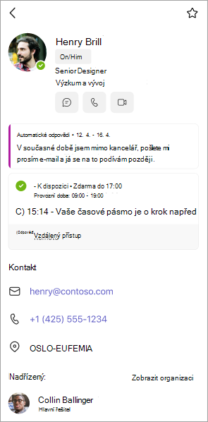 Zobrazení karet profilu v Teams pro mobilní zařízení
