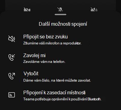 Na obrazovce před připojením ke schůzce na mobilu vyberte zdroj zvuku.