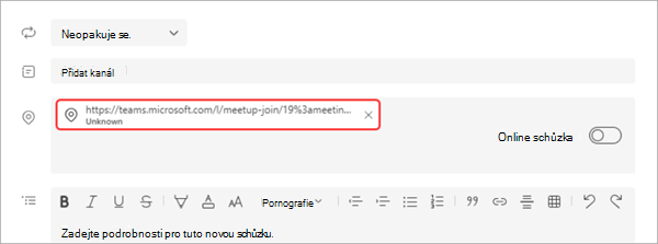 Snímek obrazovky znázorňující, jak připojit MTR k živé události v Teams.
