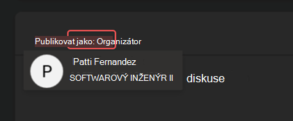 Snímek obrazovky s publikováním v Microsoft Teams Q&A jako organizátor.