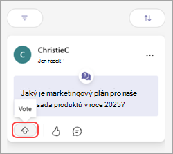 Zpráva Teams s tlačítkem Hlasovat a šipkou nahoru.