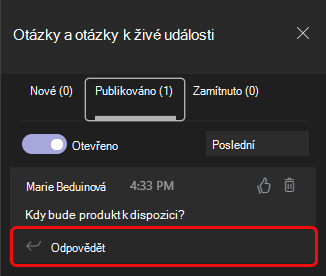 Karta Publikováno je druhá karta.