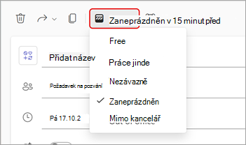 Snímek obrazovky s rozevírací nabídkou pro Zobrazeno jako stavy ve schůzce Teams.