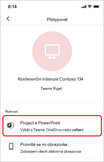 Klepněte na Promítání PowerPointu.