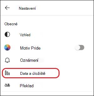 Nastavení Teams-mobile-data a úložiště