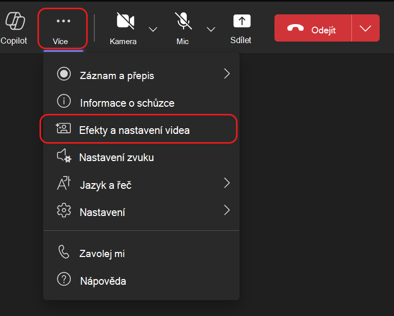 Lištu nabídek avatarů najdete v části Další...