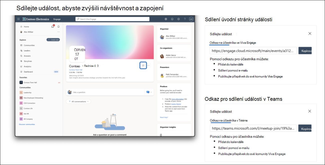 Sdílejte odkaz na událost nebo cílovou stránku události