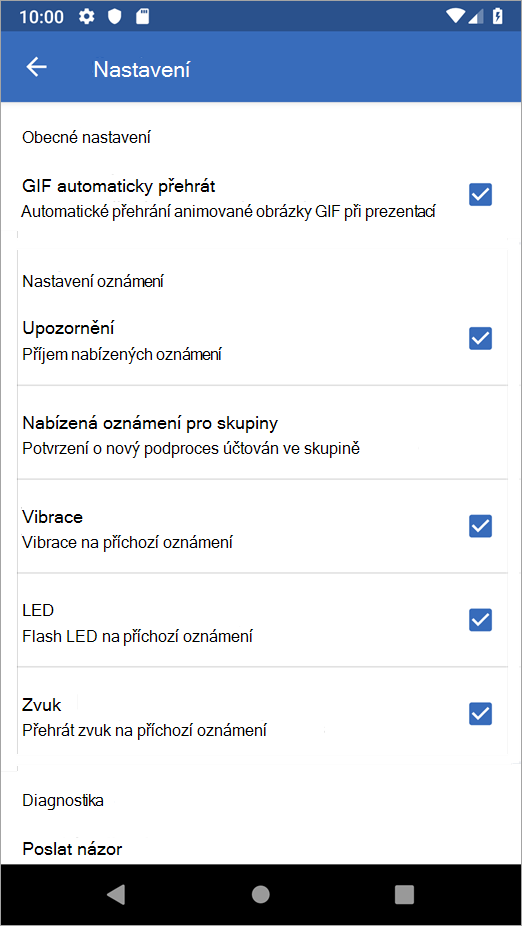 Možnosti nastavení Androidu