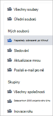 Seznam zobrazující umístění souborů