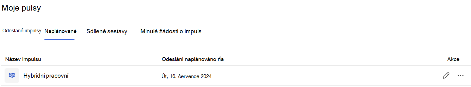 Naplánovaný požadavek Pulse s jedním hybridním pracovním prostředím