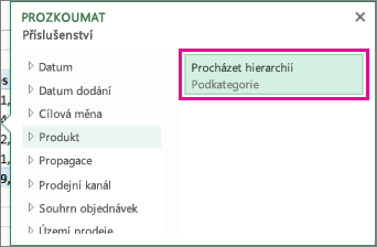 Tlačítko Procházet k podrobnostem v okně Prozkoumat