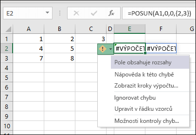 #CALC! chyba – pole obsahuje rozsahy