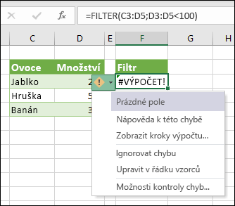 #CALC! chyba – prázdné pole