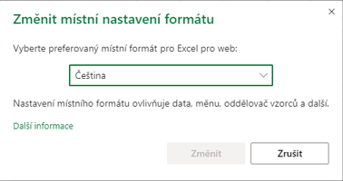 Dialogové okno Změnit nastavení místního formátu