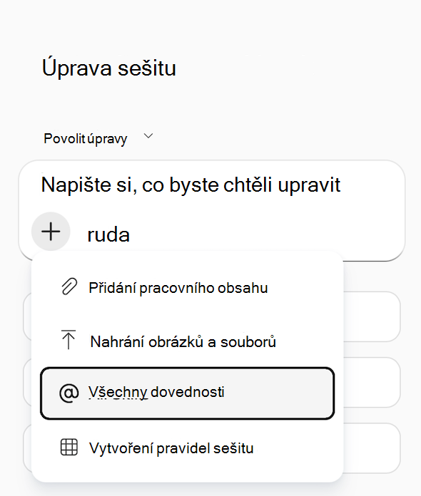 Snímek obrazovky Copilotu v Excelu se zvýrazněnou možností Všechny dovednosti.