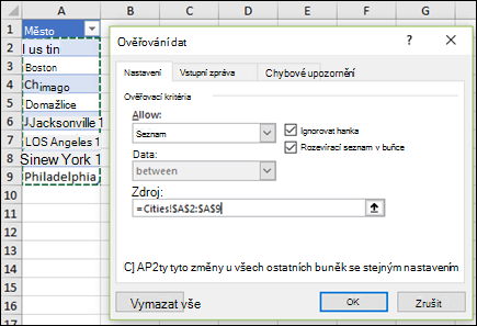 Výběr zdroje ověření dat