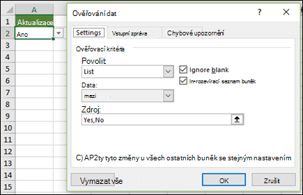 Ruční zadání do rozevíracího seznamu Zdroj