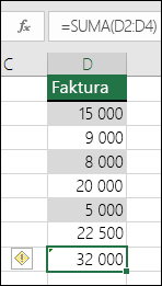 Pokud vzorec vynechá buňky v oblasti, Excel zobrazí chybu.
