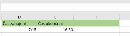 Počáteční datum a čas 7:15, koncové datum a čas 16:30