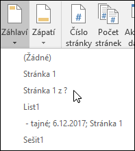 Předdefinované možnosti záhlaví & zápatí