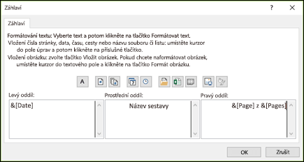 Dialog Vlastní záhlaví ve Vzhledu stránky