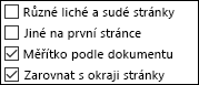 Možnosti záhlaví a zápatí v dialogu Vzhled stránky