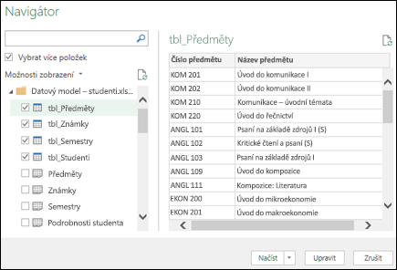 Získání navigátoru & transformace (Power Query)