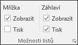 Rozložení > stránky Možnosti > listu Tisk záhlaví
