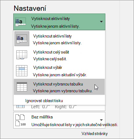 Tisk vybrané tabulky