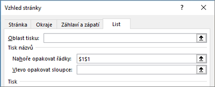 Karta list v dialogovém okně Vzhled stránky