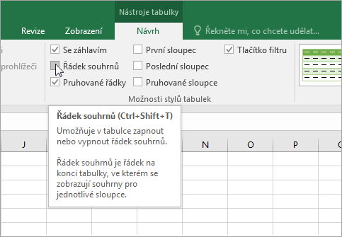 Total Row option in Design tab