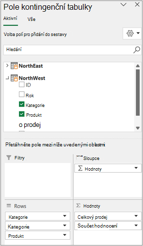 Seznam polí pro více tabulek