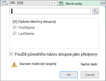 Kliknutím na Rozbalit otevřete sloupec strukturovaného záznamu.