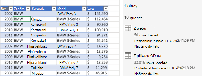 Zobrazení dotazu a podokna úloh Dotazy