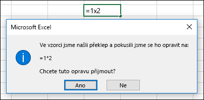 Okno se žádostí, abyste u násobení nahradili znak x znakem *