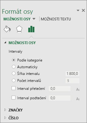 Snímek obrazovky s podoknem úloh Formát osy