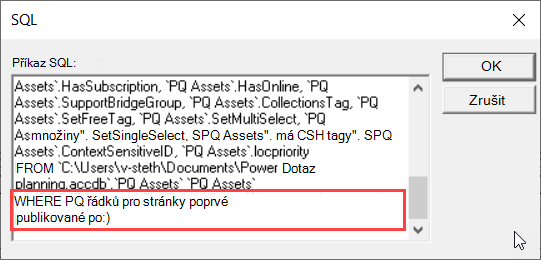 SQL zobrazení MS Query s důrazem na klauzuli WHERE