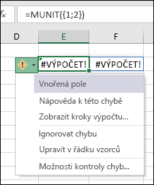 Vnořená pole #CALC! chyba